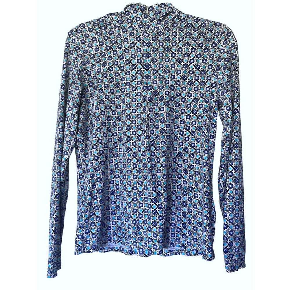 Lands End Floral Print Quarter Zip Long Sleeve Mock Neck Top XS